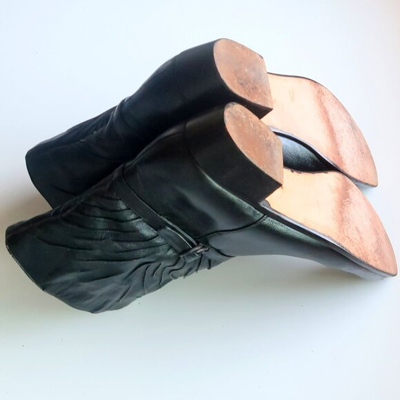 Hardy Black Leather Mid-Calf Western Hand Made Ankle Boots Block Heel Brazil 9.5 - Picture 14 of 16